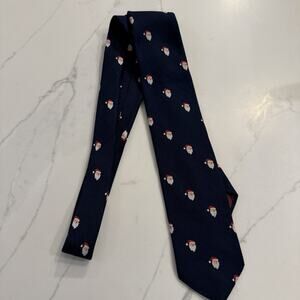 Vintage John Franks Holiday Christmas Tie Santa Navy Blue Red White Mens